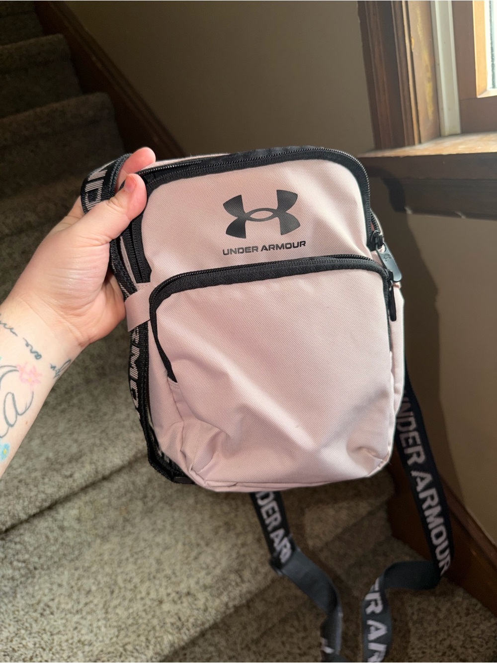 Under Armour Pink Crossbody Sling Bag with Black Trim